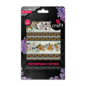 iCraft Foiled Decoupage Paper Pack - Dual-Sheet Set for Resin Art & Furniture Upcycling and DIY’s - 3036