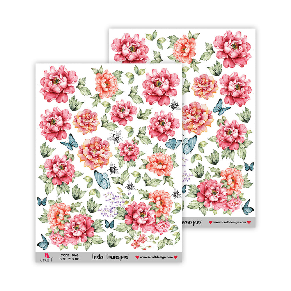 iCraft Water Transfer Stickers- Best use for Resin, Fabric, Plastic, MDF & Glass - Decorative Decals in Floral, Quotes & More (7" x 10")-5068