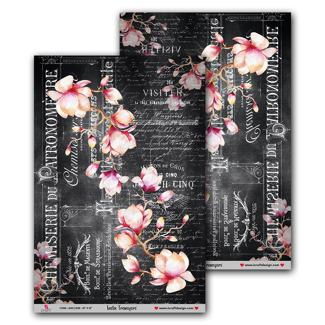 iCraft Water Transfer Stickers- Best use for Resin, Fabric, Plastic, MDF & Glass - Decorative Decals in Floral, Quotes & More (10" x 15")-6013