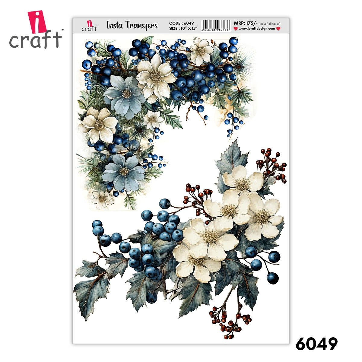 iCraft Water Transfer Stickers- Best use for Resin, Fabric, Plastic, MDF & Glass - Decorative Decals in Floral, Quotes & More (10" x 15")-6049