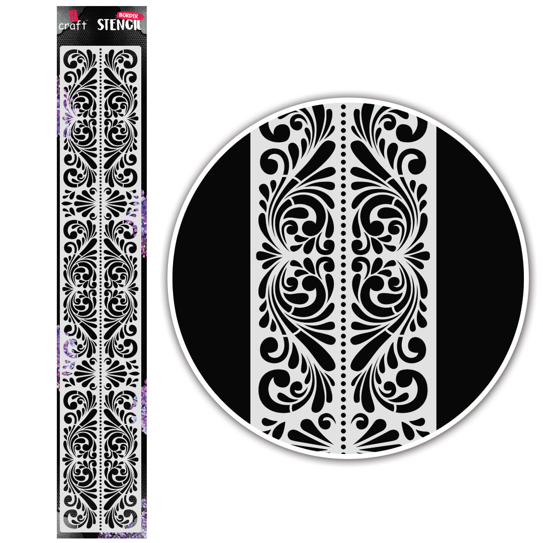 iCraft Multi-Surface Stencils - Perfect for Walls, DIY & Resin Art Projects | Reusable |Border Stencil-8003