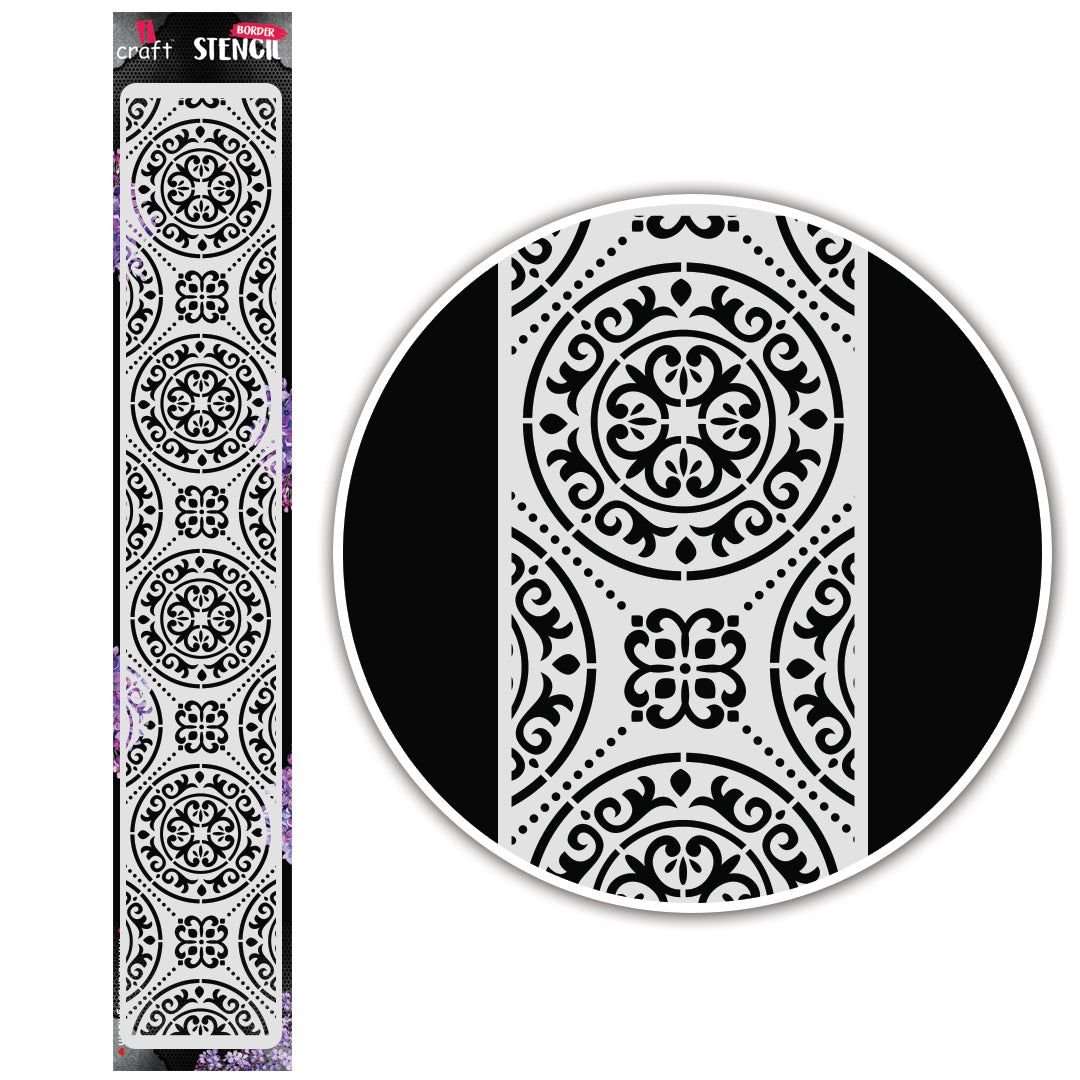 iCraft Multi-Surface Stencils - Perfect for Walls, DIY & Resin Art Projects | Reusable |Border Stencil-8010