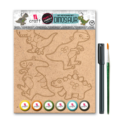 iCraft DIY Keychain Set - Paint It Yourself Activity Kit Art Kit for Kids - Dinosaur