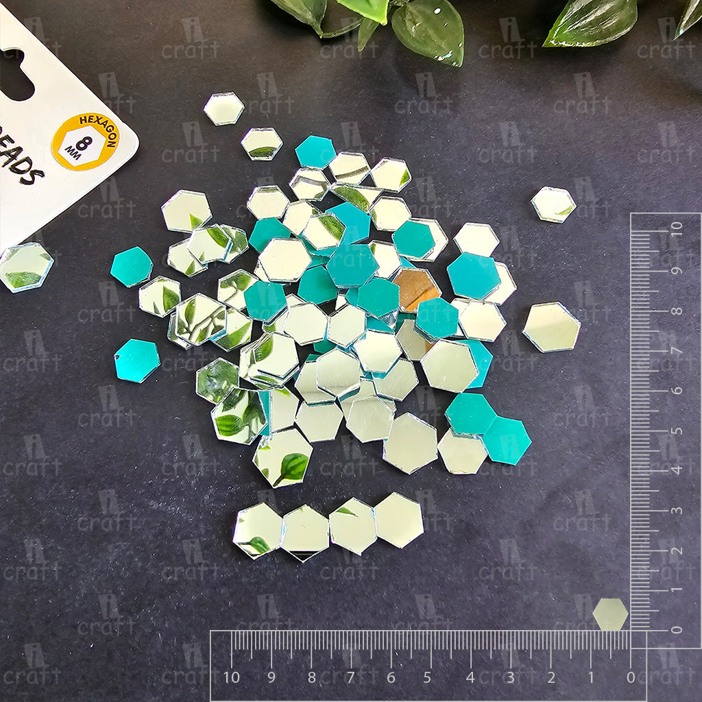 アフガングラスビーズ✺ミラー iCraft Hexagon Glass Mirror Beads. Pack Of 50 Grams