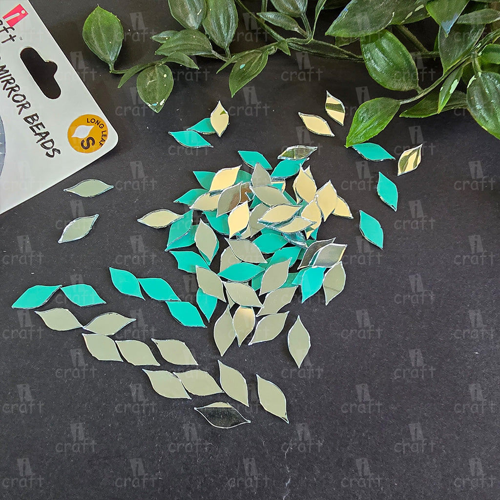iCraft Long Leaf Glass Mirror Beads. Pack Of 50 Grams