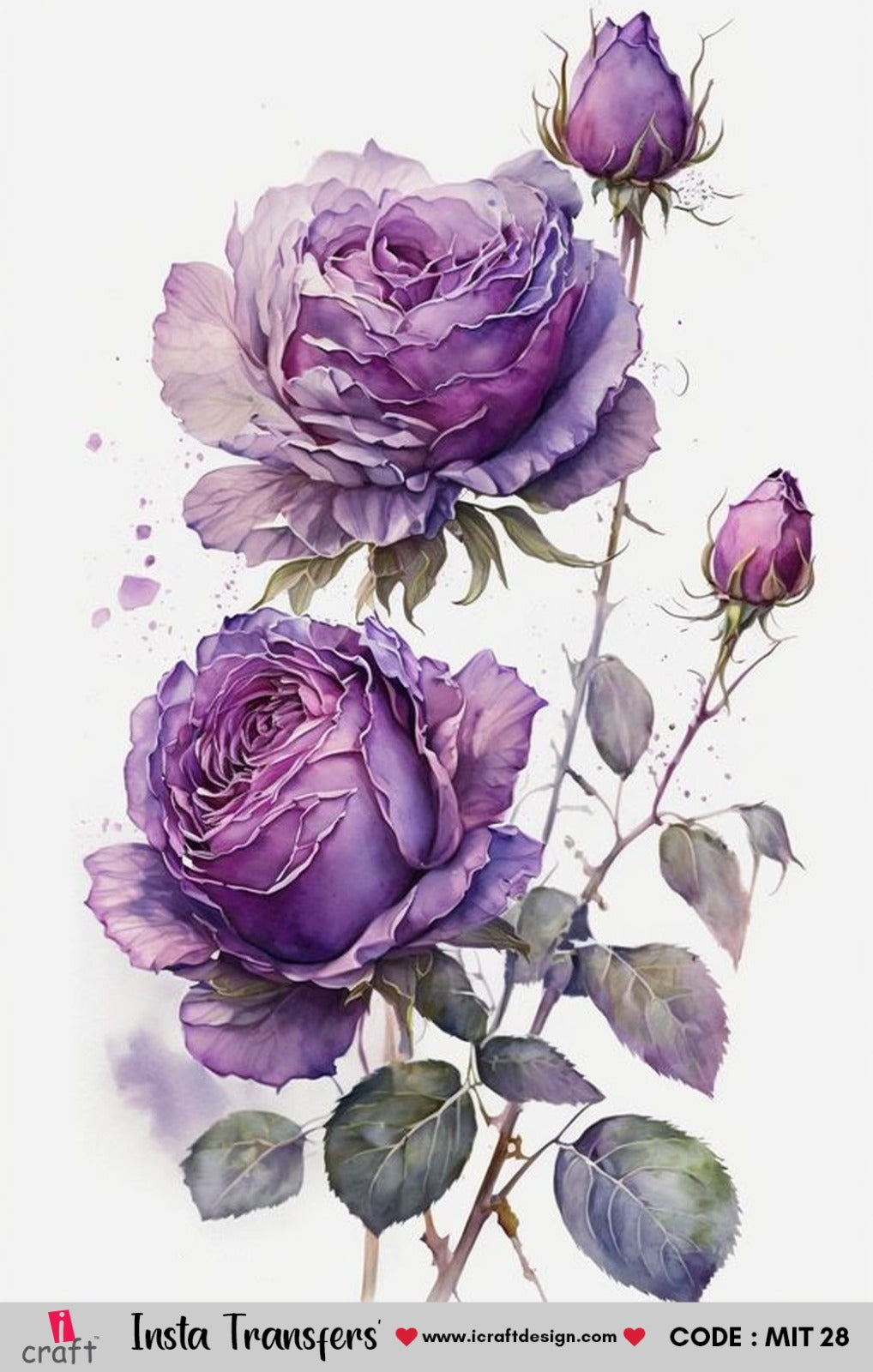 iCraft Water Transfer Stickers- Best use for Resin, Fabric, Plastic, MDF & Glass - Decorative Decals in Floral, Quotes & More (3.5" x 5")-MIT 28