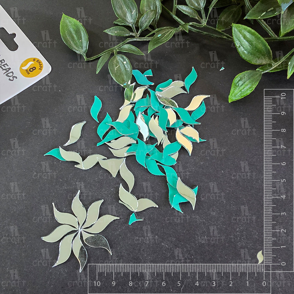 iCraft S Shape Glass Mirror Beads. Pack Of 50 Grams