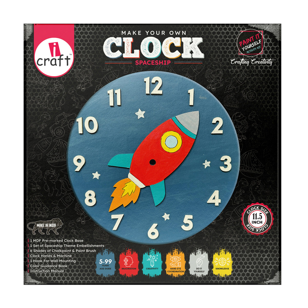 iCraft DIY Clock Kit Kids Home Decor with a Twist Spaceship