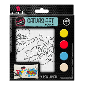 iCraft DIY Canvas Pouch - Paint It Yourself Activity Kit  for Kids - Super Human
