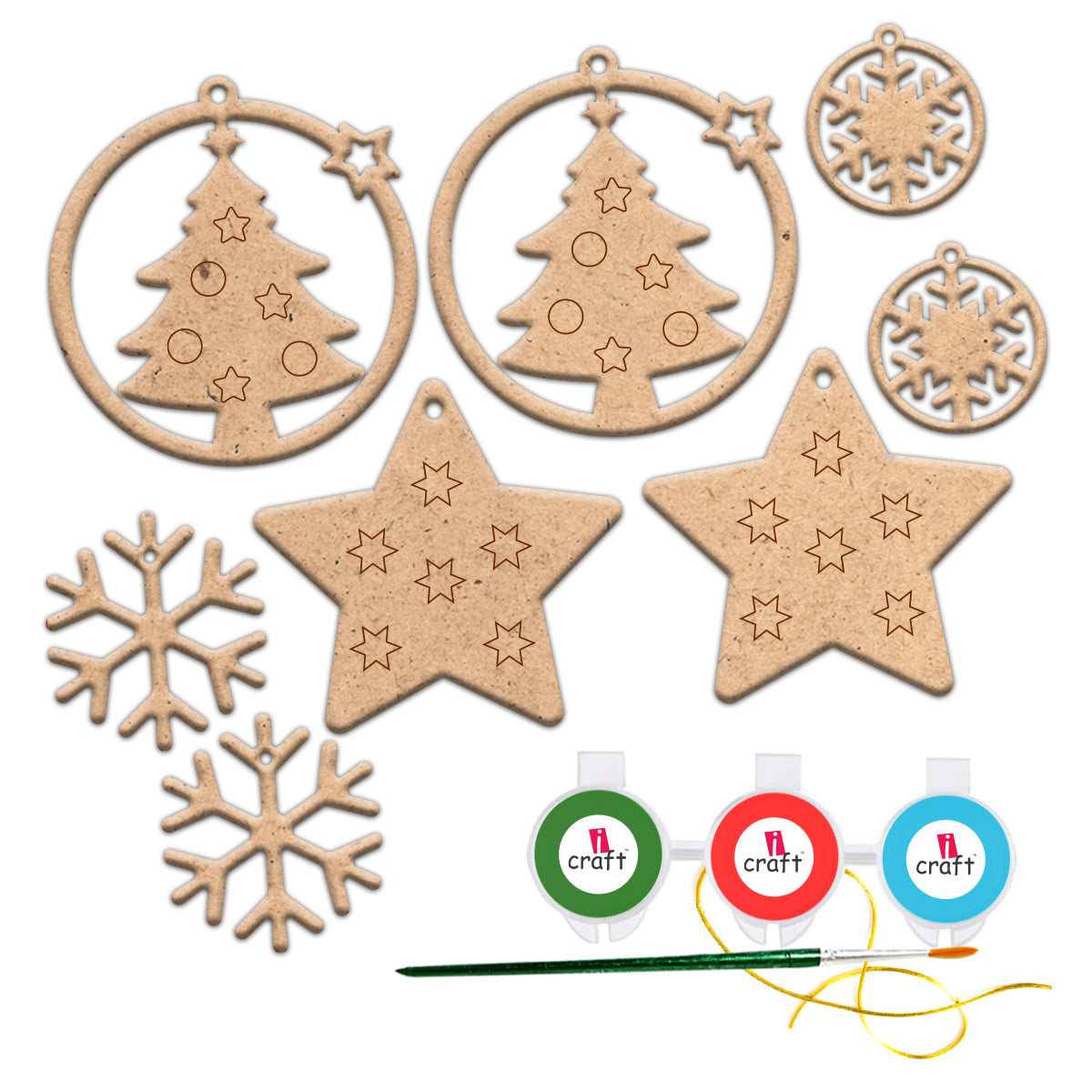 DIY Christmas Tree and Star Ornament Kit - Paint Your Own Holiday Danglers-X-MAS 01