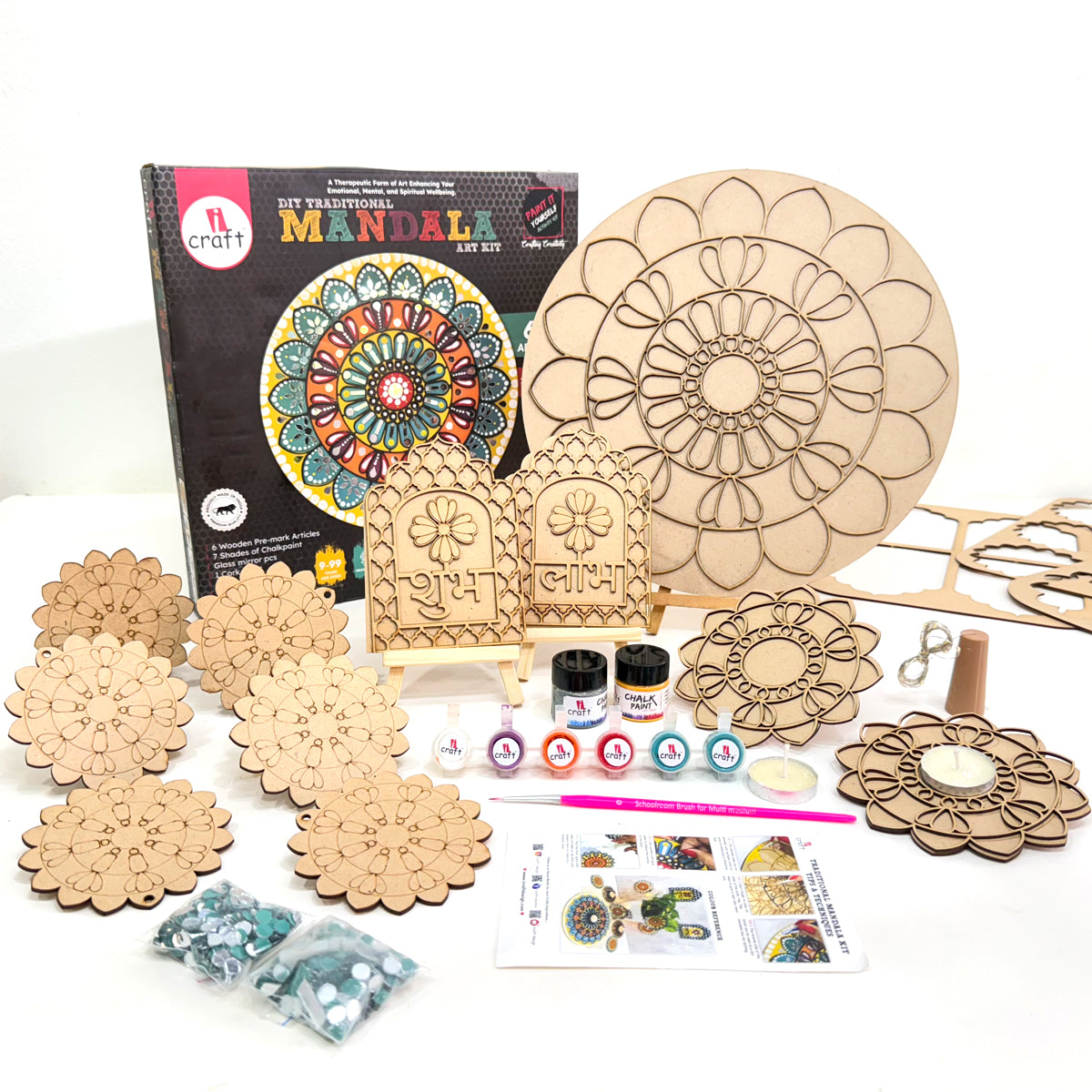 iCraft DIY Traditional Mandala Art Kit - Diwali Special for a Festive Home - Beginner-Friendly Mandala Painting Therapy Kit for Mindfulness and Creativity