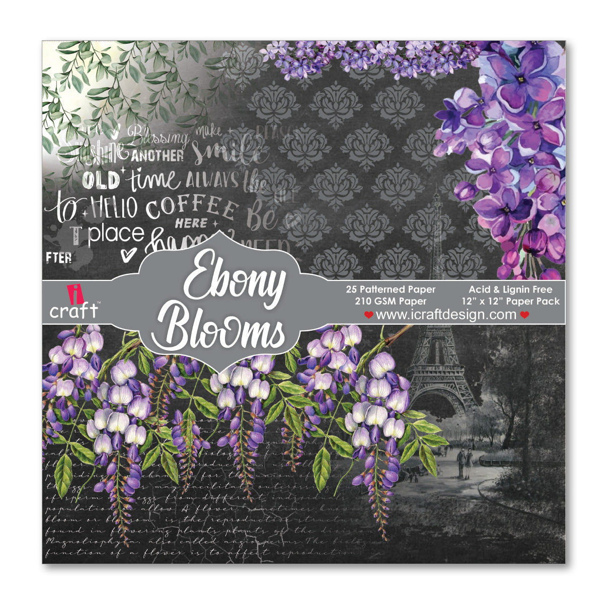 iCraft Pattern Paper- Ebony Blooms