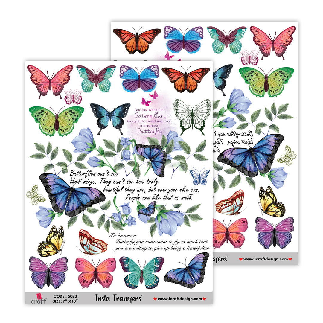 iCraft Water Transfer Stickers- Best use for Resin, Fabric, Plastic, MDF & Glass - Decorative Decals in Floral, Quotes & More (7" x 10")-5023
