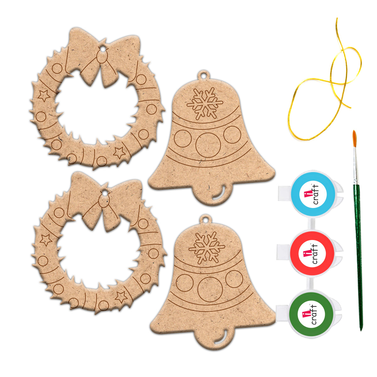 DIY Christmas Bell and Wreath Ornament Kit - Paint Your Own Holiday Dangler,X-MAS 05