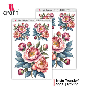 iCraft Water Transfer Stickers- Best use for Resin, Fabric, Plastic, MDF & Glass - Decorative Decals in Floral, Quotes & More (10" x 15")-6033