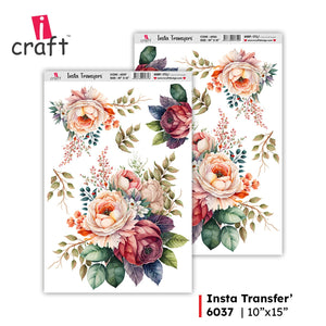 iCraft Water Transfer Stickers- Best use for Resin, Fabric, Plastic, MDF & Glass - Decorative Decals in Floral, Quotes & More (10" x 15")-6037