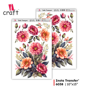 iCraft Water Transfer Stickers- Best use for Resin, Fabric, Plastic, MDF & Glass - Decorative Decals in Floral, Quotes & More (10" x 15")-6038
