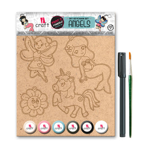 iCraft DIY Keychain Set - Paint It Yourself Activity Kit Art Kit for Kids - Angels