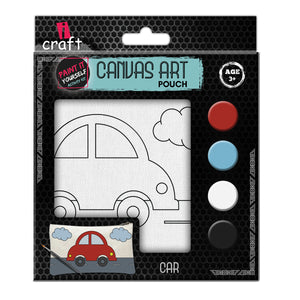 iCraft DIY Canvas Pouch - Paint It Yourself Activity Kit  for Kids - Car