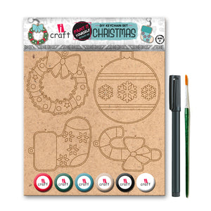 iCraft DIY Keychain Set - Paint It Yourself Activity Kit Art Kit for Kids - Christmas