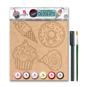 iCraft DIY Keychain Set - Paint It Yourself Activity Kit Art Kit for Kids - Desserts