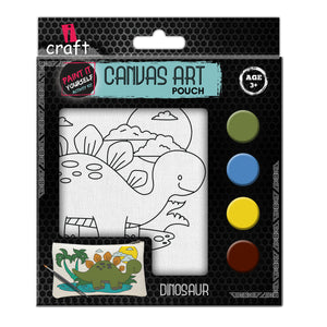 iCraft DIY Canvas Pouch - Paint It Yourself Activity Kit  for Kids - Dinosaur