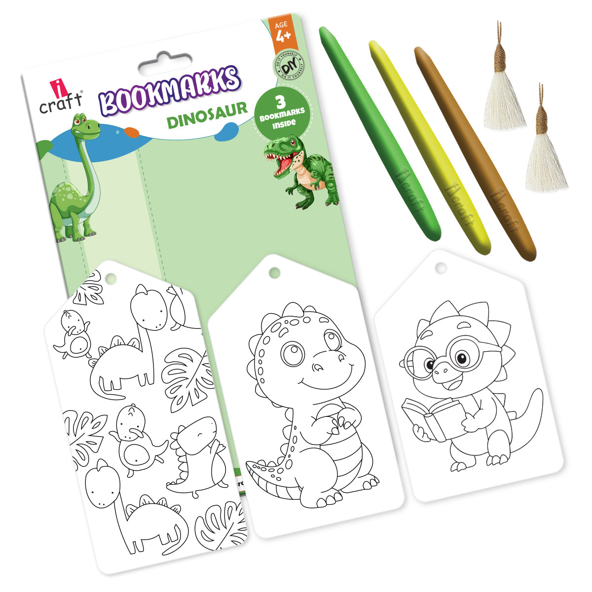 Kids DIY Bookmark Coloring Kit -   Dinosaur Designs