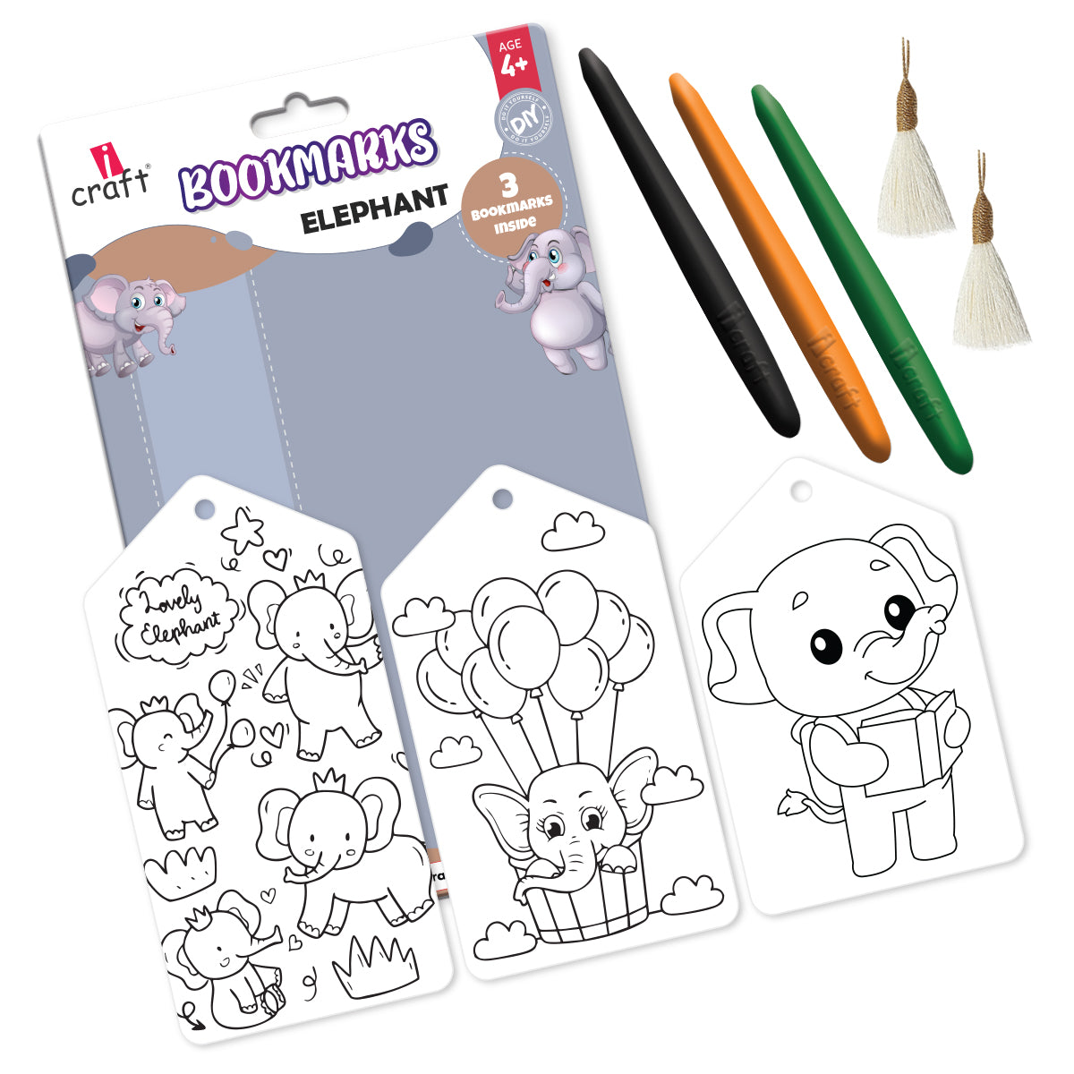 Kids DIY Bookmark Coloring Kit -  Elephant