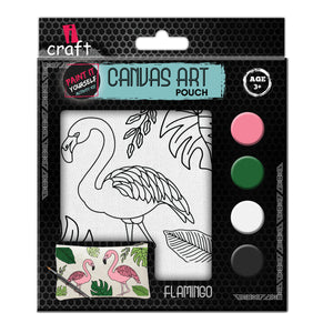 iCraft DIY Canvas Pouch - Paint It Yourself Activity Kit  for Kids - Flamingo