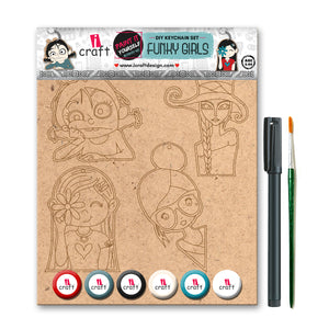 iCraft DIY Keychain Set - Paint It Yourself Activity Kit Art Kit for Kids - Funky Girls