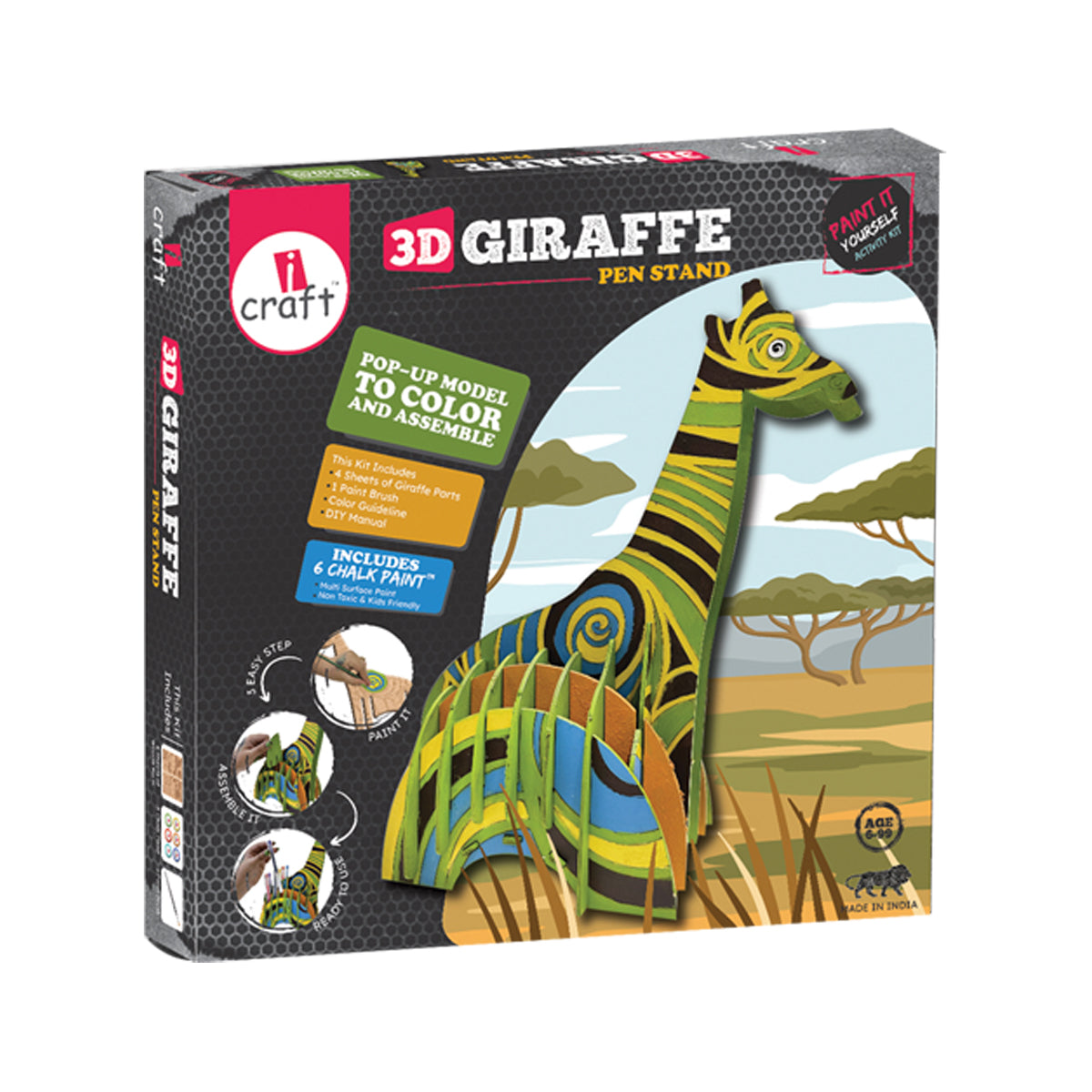 iCraft DIY 3D Animal Pen Stand Kit - Kids Home Decor with a Twist - Giraffe