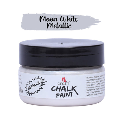 iCraft Metallic Chalk Paint - Smooth, Creamy & Non-Toxic - Ideal for DIY & Resin Projects-60ml Moon White