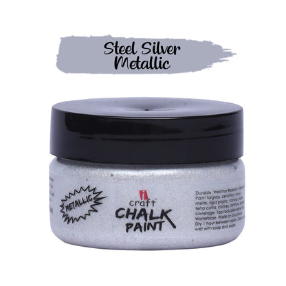 iCraft Metallic Chalk Paint - Smooth, Creamy & Non-Toxic - Ideal for DIY & Resin Projects-60ml Steel Silver