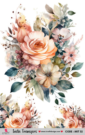 iCraft Water Transfer Stickers- Best use for Resin, Fabric, Plastic, MDF & Glass - Decorative Decals in Floral, Quotes & More (3.5" x 5")-MIT 32