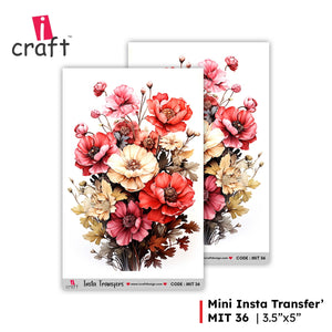 iCraft Water Transfer Stickers- Best use for Resin, Fabric, Plastic, MDF & Glass - Decorative Decals in Floral, Quotes & More (3.5" x 5")-MIT 36