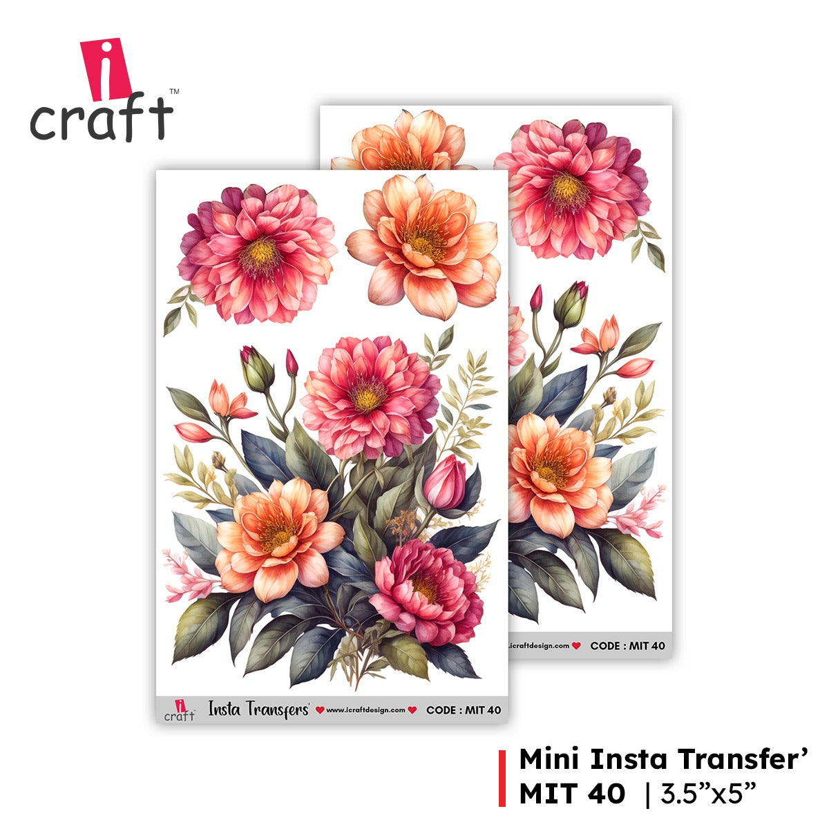 iCraft Water Transfer Stickers- Best use for Resin, Fabric, Plastic, MDF & Glass - Decorative Decals in Floral, Quotes & More (3.5" x 5")-MIT 40