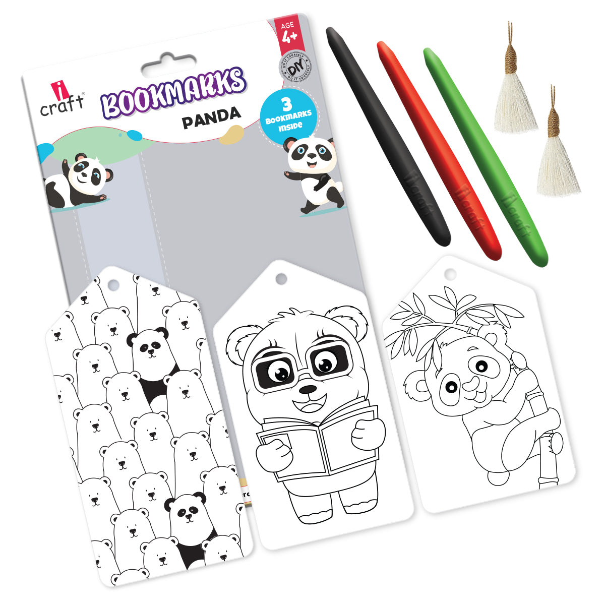 Kids DIY Bookmark Coloring Kit -  Panda Designs
