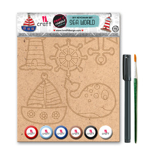 iCraft DIY Keychain Set - Paint It Yourself Activity Kit Art Kit for Kids - Sea World