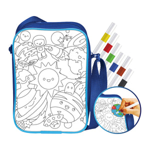 iCraft SPACE DIY Sling Bag for Kids – Customize Your Own Space Adventure Bag with 6 Markers – Art & Craft Kit for Boys & Girls Age 6+ – 8"x10" Size