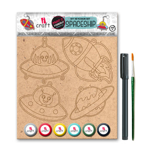 iCraft DIY Keychain Set - Paint It Yourself Activity Kit Art Kit for Kids - Spaceship