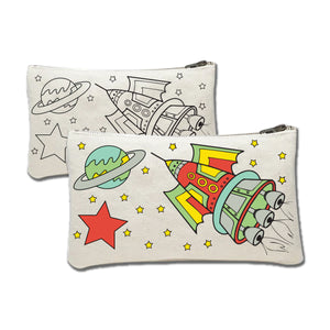 iCraft DIY Canvas Pouch - Paint It Yourself Activity Kit  for Kids - Spaceship