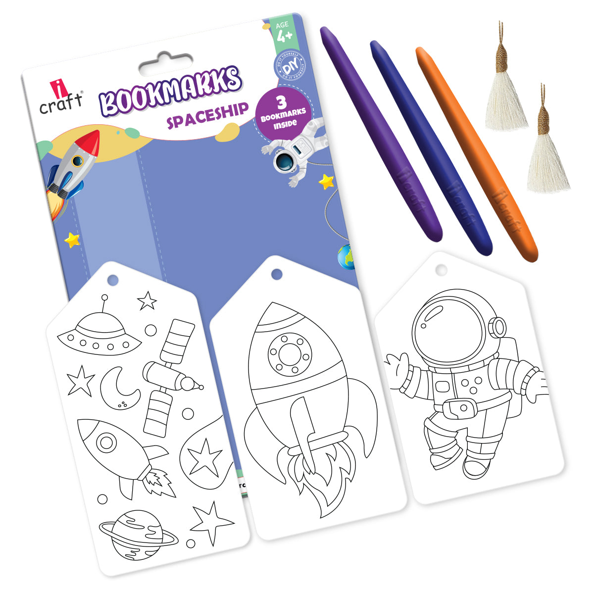 Kids DIY Bookmark Coloring Kit - Spaceship Design