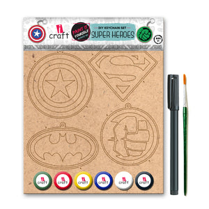 iCraft DIY Keychain Set - Paint It Yourself Activity Kit Art Kit for Kids - Super Heroes