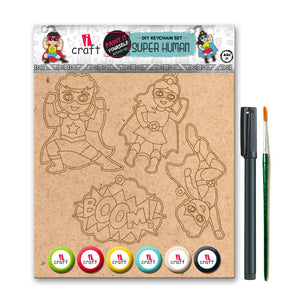 iCraft DIY Keychain Set - Paint It Yourself Activity Kit Art Kit for Kids - Super Human