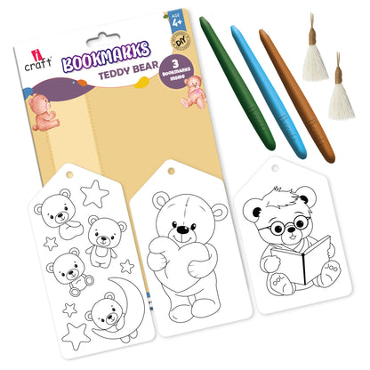 Kids DIY Bookmark Coloring Kit -  Teddy Bear Designs