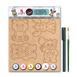 iCraft DIY Keychain Set - Paint It Yourself Activity Kit Art Kit for Kids - Teddy's