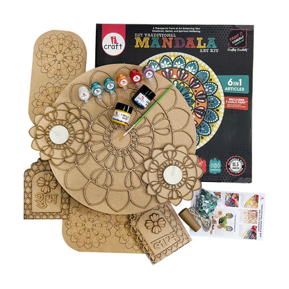 iCraft DIY Traditional Mandala Art Kit - Diwali Special for a Festive Home - Beginner-Friendly Mandala Painting Therapy Kit for Mindfulness and Creativity