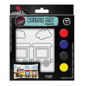 iCraft DIY Canvas Pouch - Paint It Yourself Activity Kit  for Kids - Train