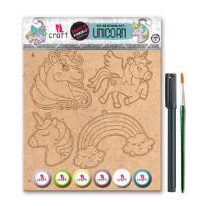 iCraft DIY Keychain Set - Paint It Yourself Activity Kit Art Kit for Kids - Unicorn