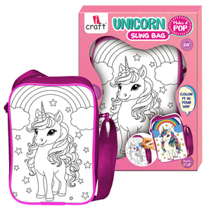 iCraft UNICORN DIY Sling Bag for Kids – Color Your Own Magical Unicorn Bag with 6 Sketch Pens – Craft Kit for Girls Age 6+ – 8"x10" Shoulder Bag